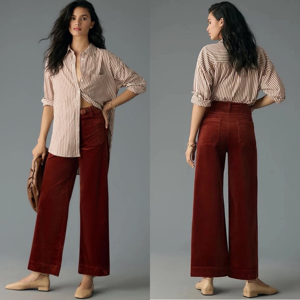 Anthropologie / Maeve Colette Corduroy Crop Pants Wide Leg Trousers Cinnamon